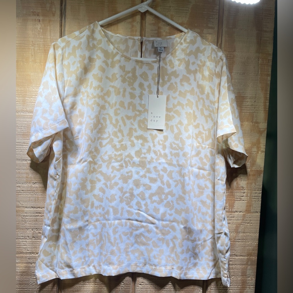 a new day Beige and White Animal Print Blouse